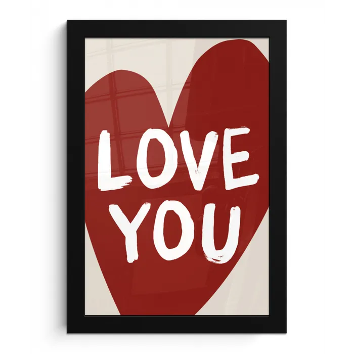 Loveyou - Hart - Rood fotolijst zwart zonder passe partout klein -3d