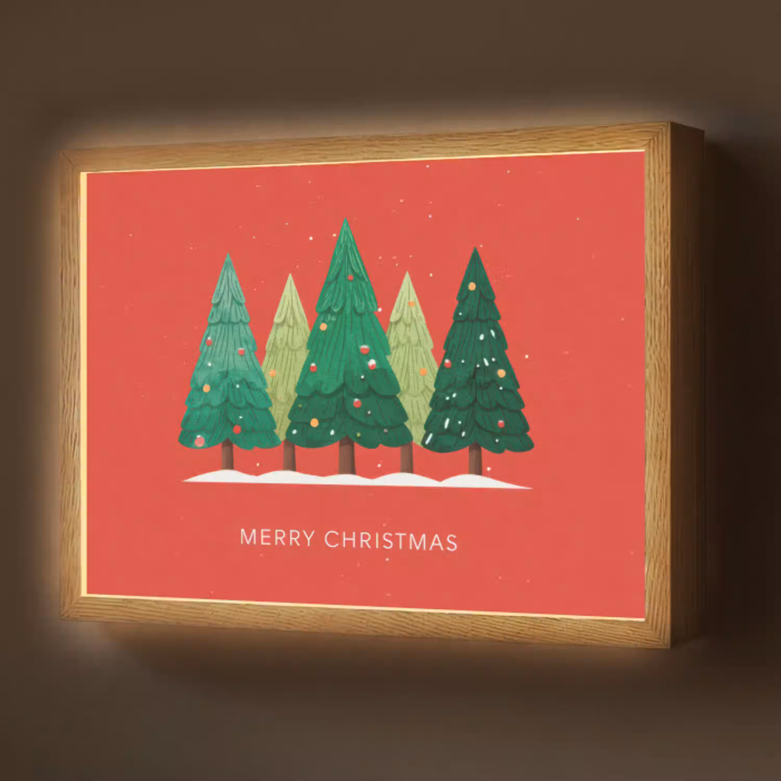Minimalistisch - Kerstbomen - Rood - Sneeuw Light Box met batterij (Wandlamp) middel -z3d_website