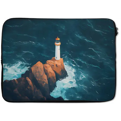 Vuurtoren - Rots - Zee - Golven laptophoes neopreen klein -zkaufland3dotto