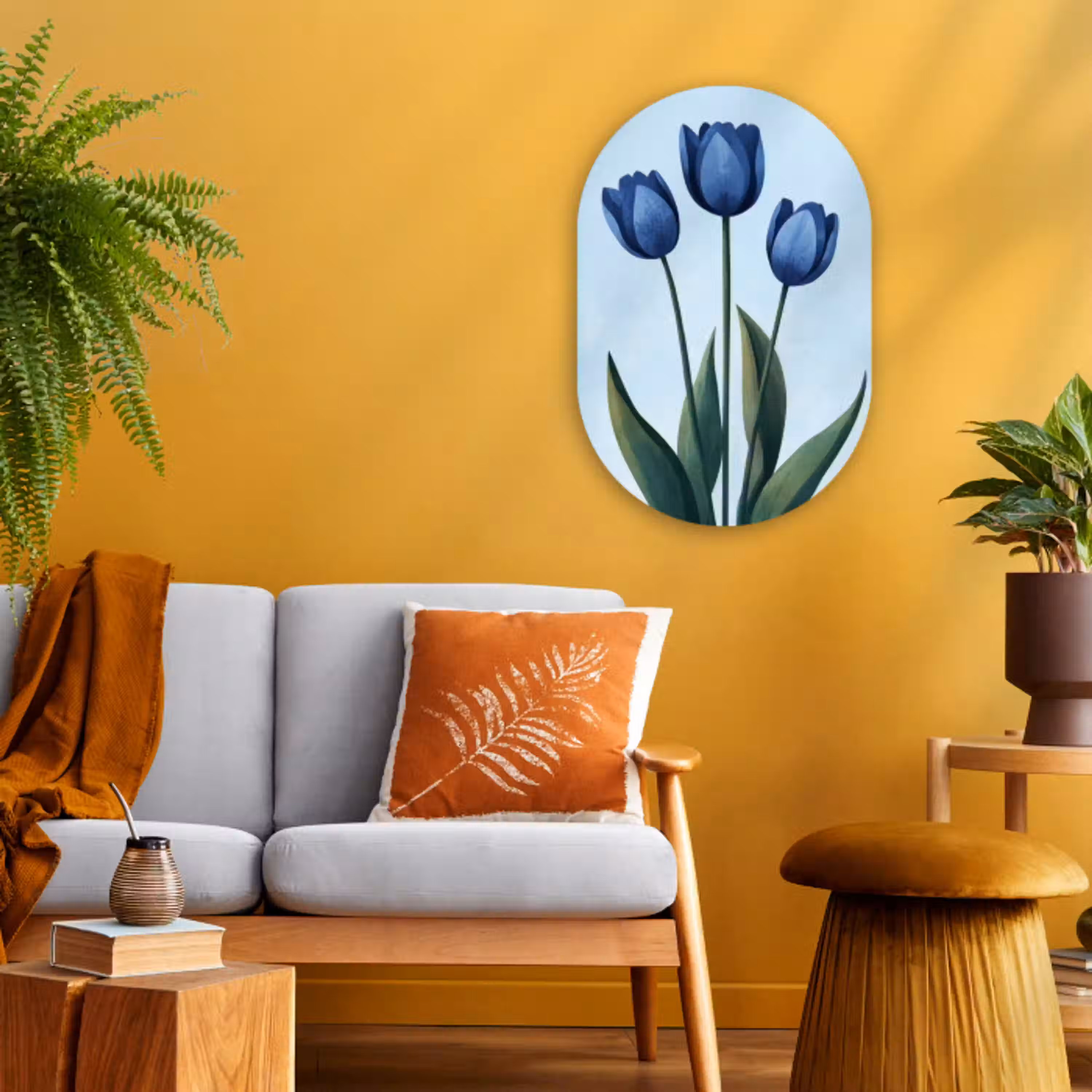 Tulpen - Blauw - Bladeren Wandcirkel Ovaal Forex klein -sfeer4