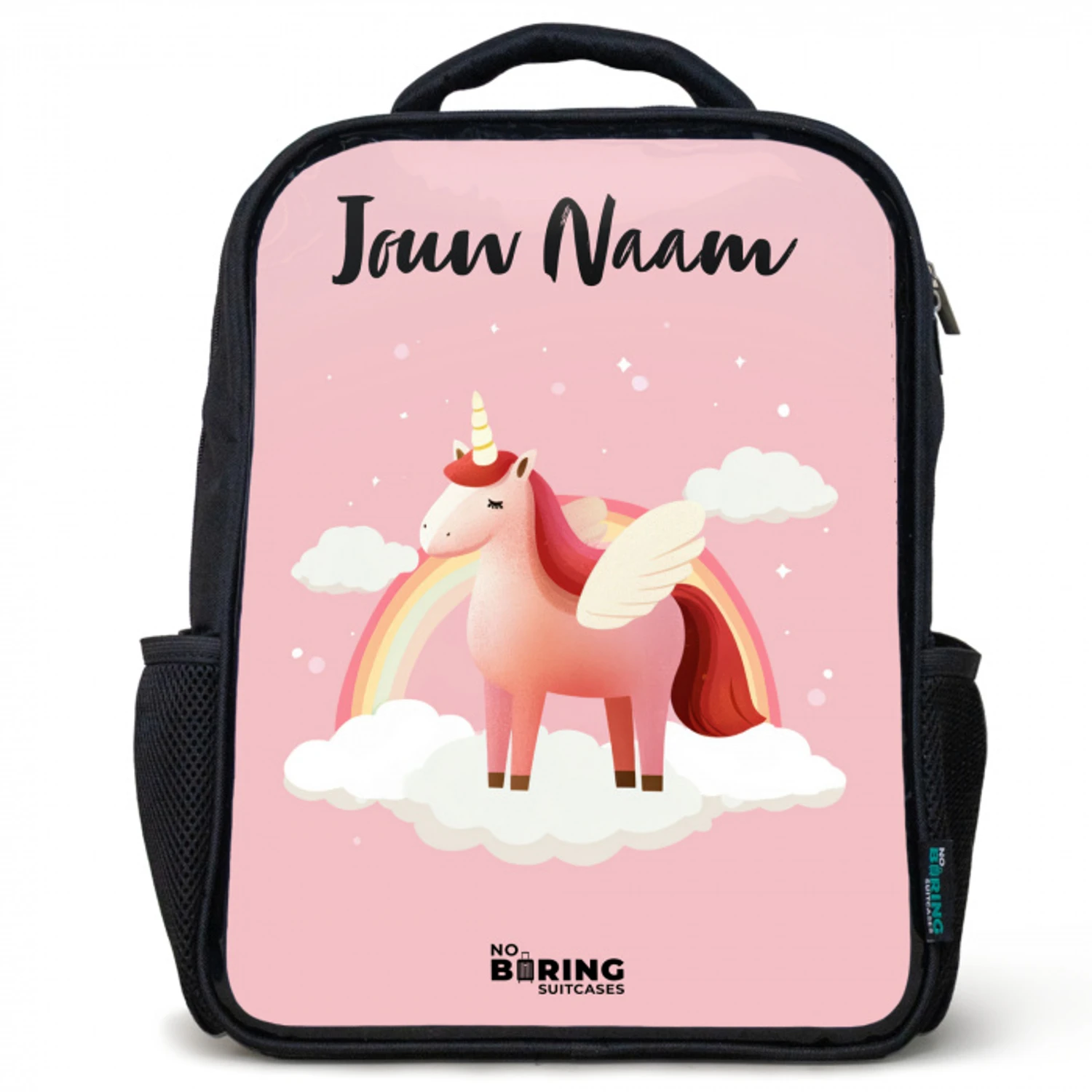 Eenhoorn - Vleugels - Roze - Regenboog Rugzak - Zwart middel -3d