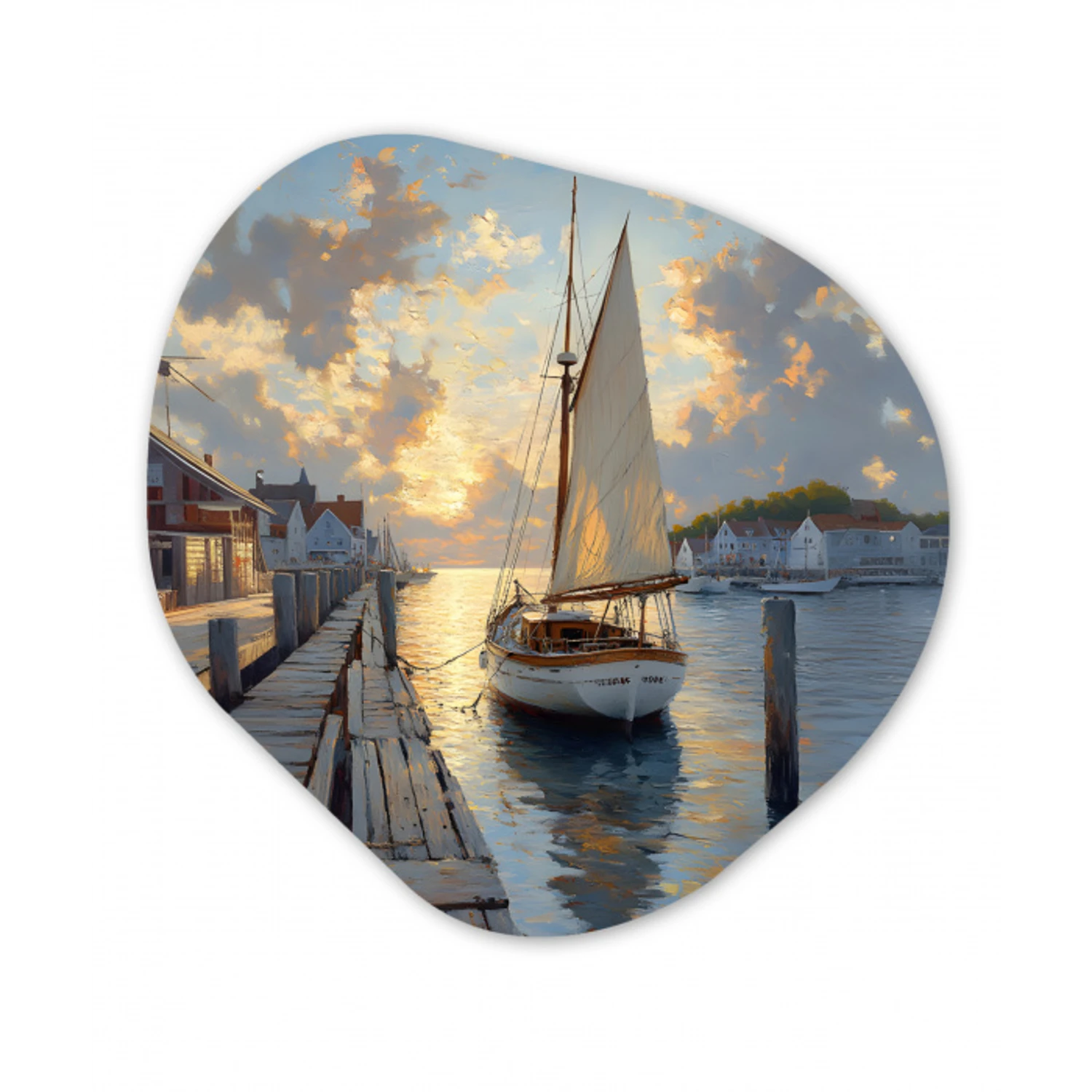 Zeilboot - Zon - Pier - Hout Wandcirkel Organisch Forex 3mm klein -3d