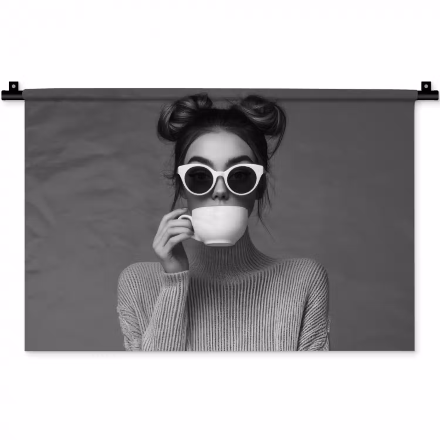 Wandteppich - Frau - Kaffee - Schwarz - Weiß