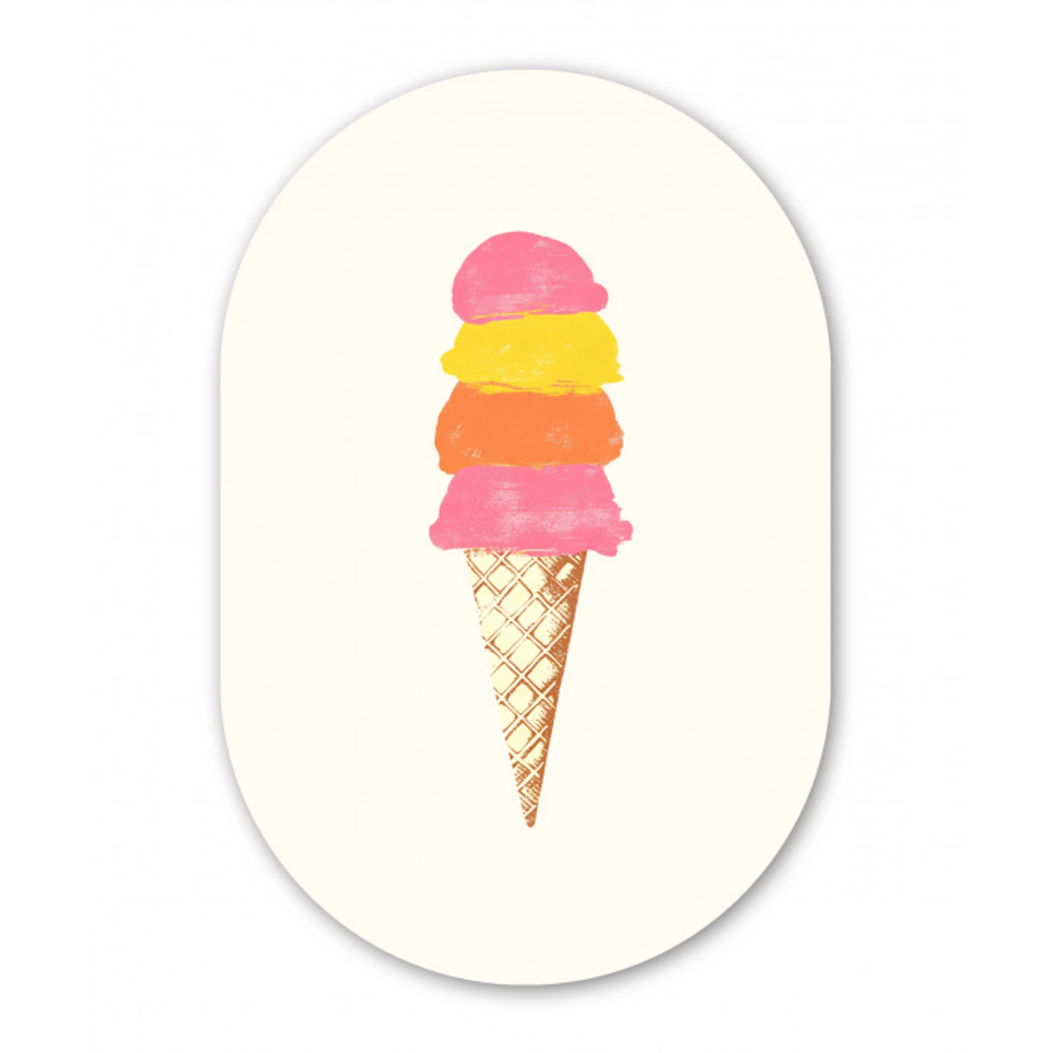 Schepijs - Hoorntje - Illustratie - Minimalistisch Wandcirkel Ovaal Glas middel -3d