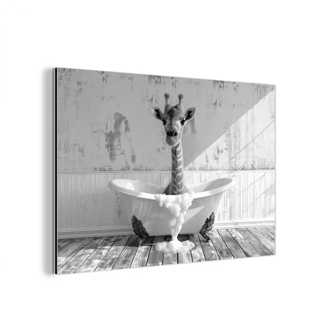 Giraffe - Dier - Badkuip - Vintage - Zwart - Wit aluminium wit klein -3d