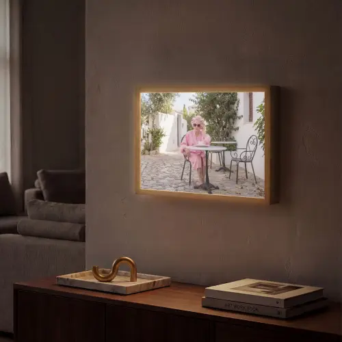 Ochtendjas - Krulspelden - Roze Light Box met batterij (Wandlamp) middel -sfeer1