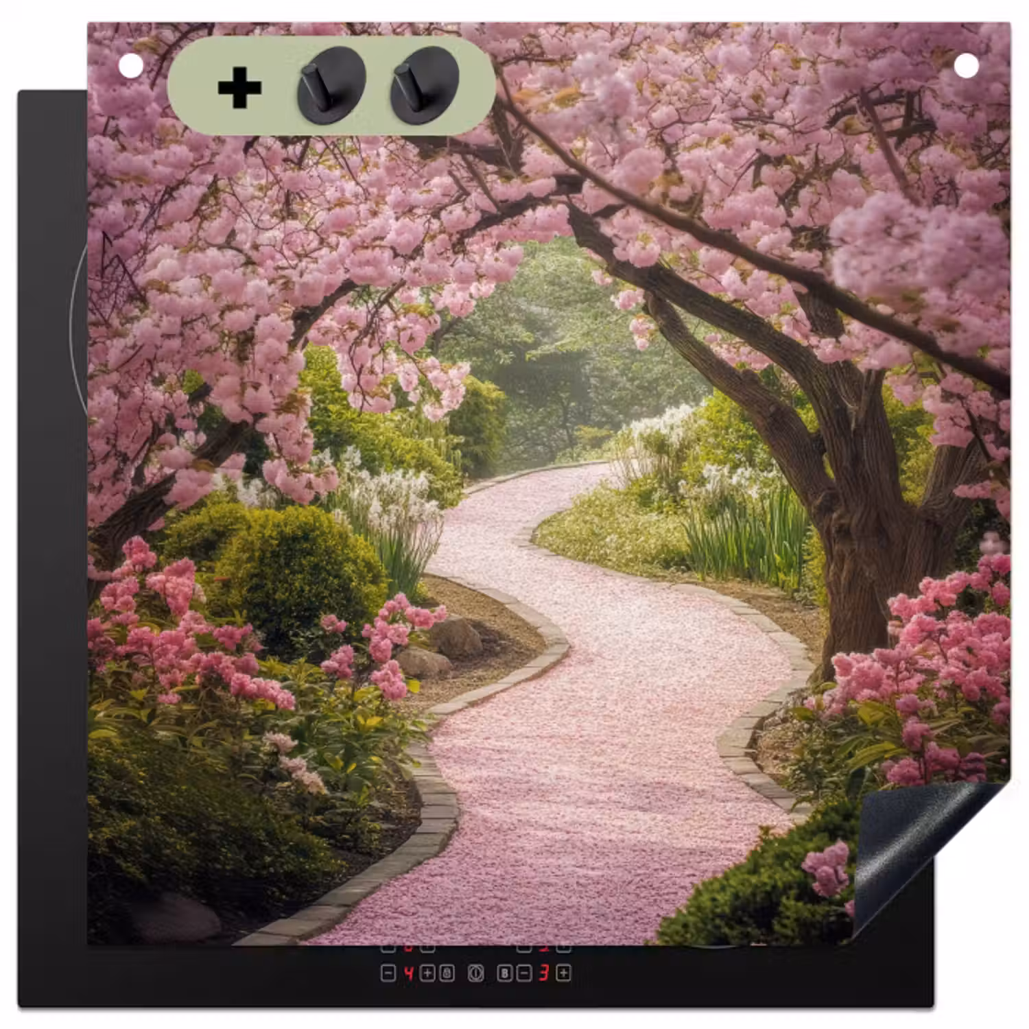 Inductie beschermer en spatscherm (2in1) - Kersenbloesem - Natuur - Sakura - Pad - Japanse tuin