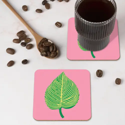 Illustratie - Blad - Minimalistisch - Groen onderzetter kurk middel -sfeer2