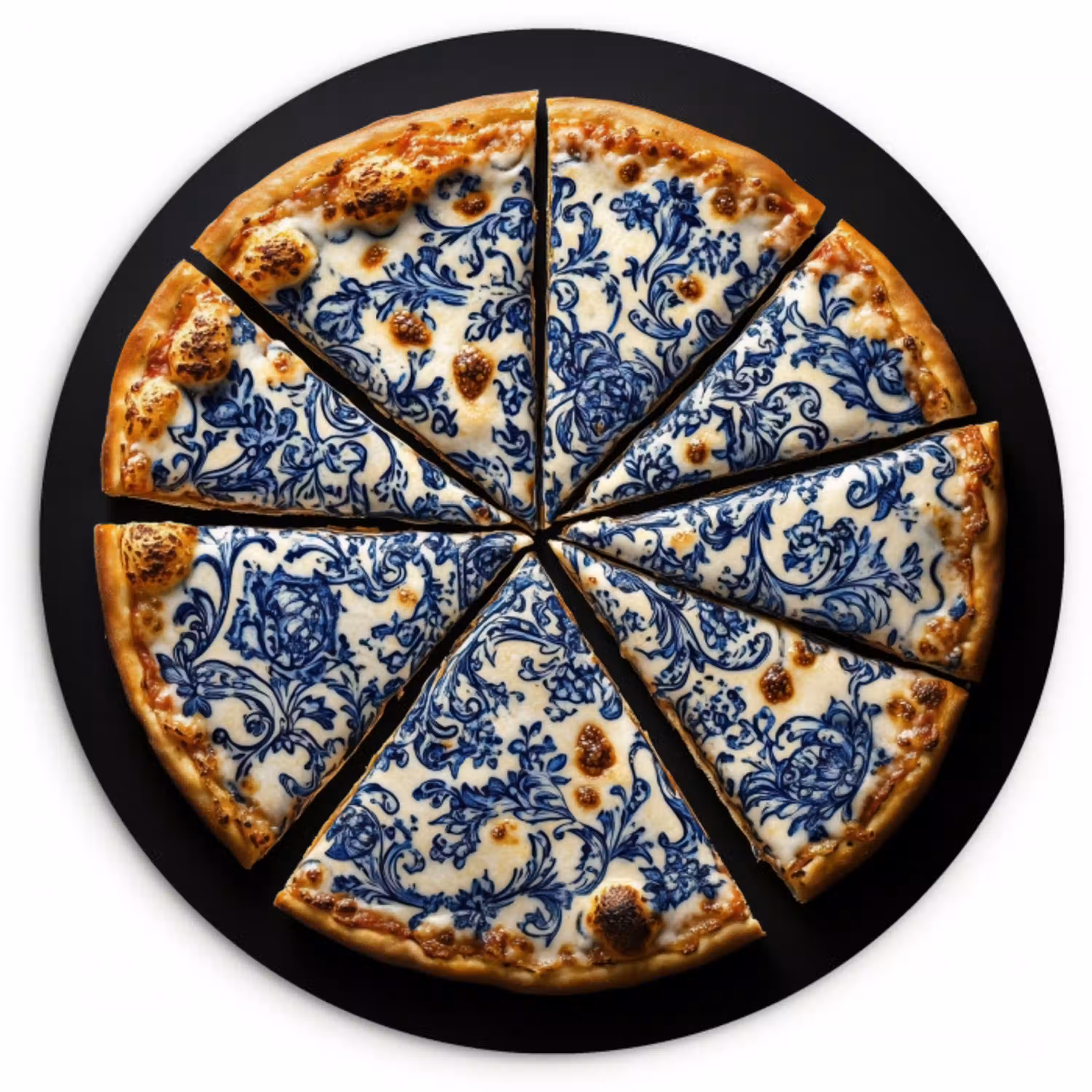 Pizza - Eten - Delftsblauw Wandcirkel kunststof plaat 5mm dik klein -3d