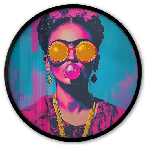 Vrouw - Kauwgom - Zonnebril - Oranje Fotolijst rond zonder passe partout klein -3d