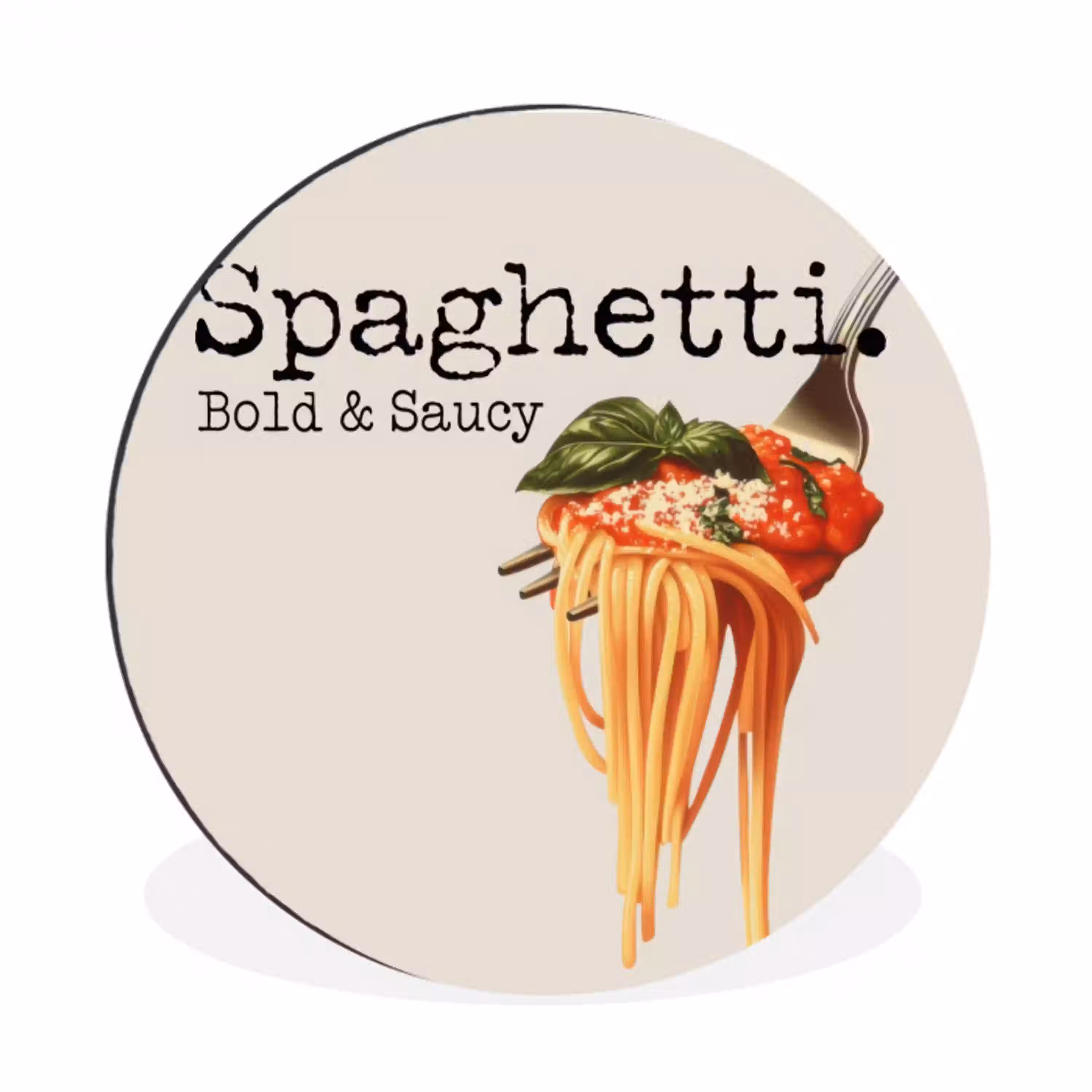 Spaghetti - tomatensaus - Parmezaanse kaas Wandcirkel aluminium klein -3d