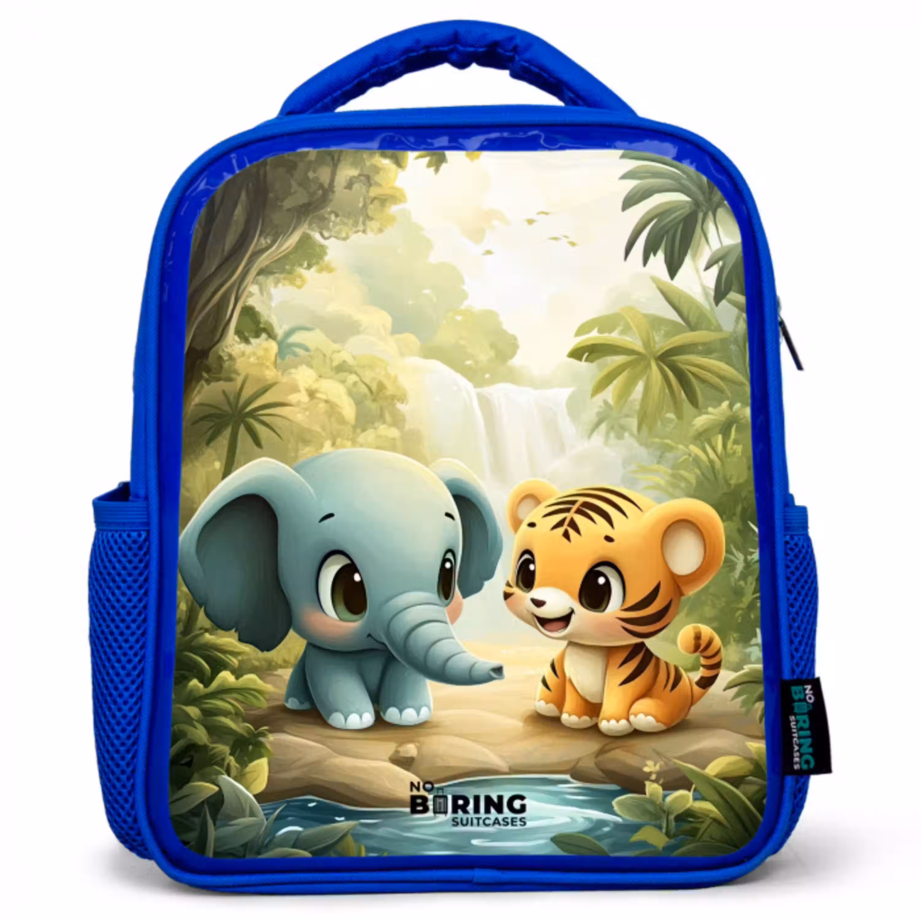Olifant - Tijger - Bos - Jungle Kinderrugzak - Blauw middel -3d