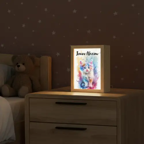 Kat - Kleurrijk - Verf - Dier - Wit Light Box met kabel (Kinderlampje) klein -sfeer1_kind