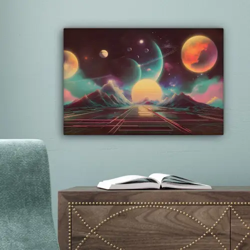 Planeten - Neon - Berglandschap - Zon canvas 2cm klein -sfeer4