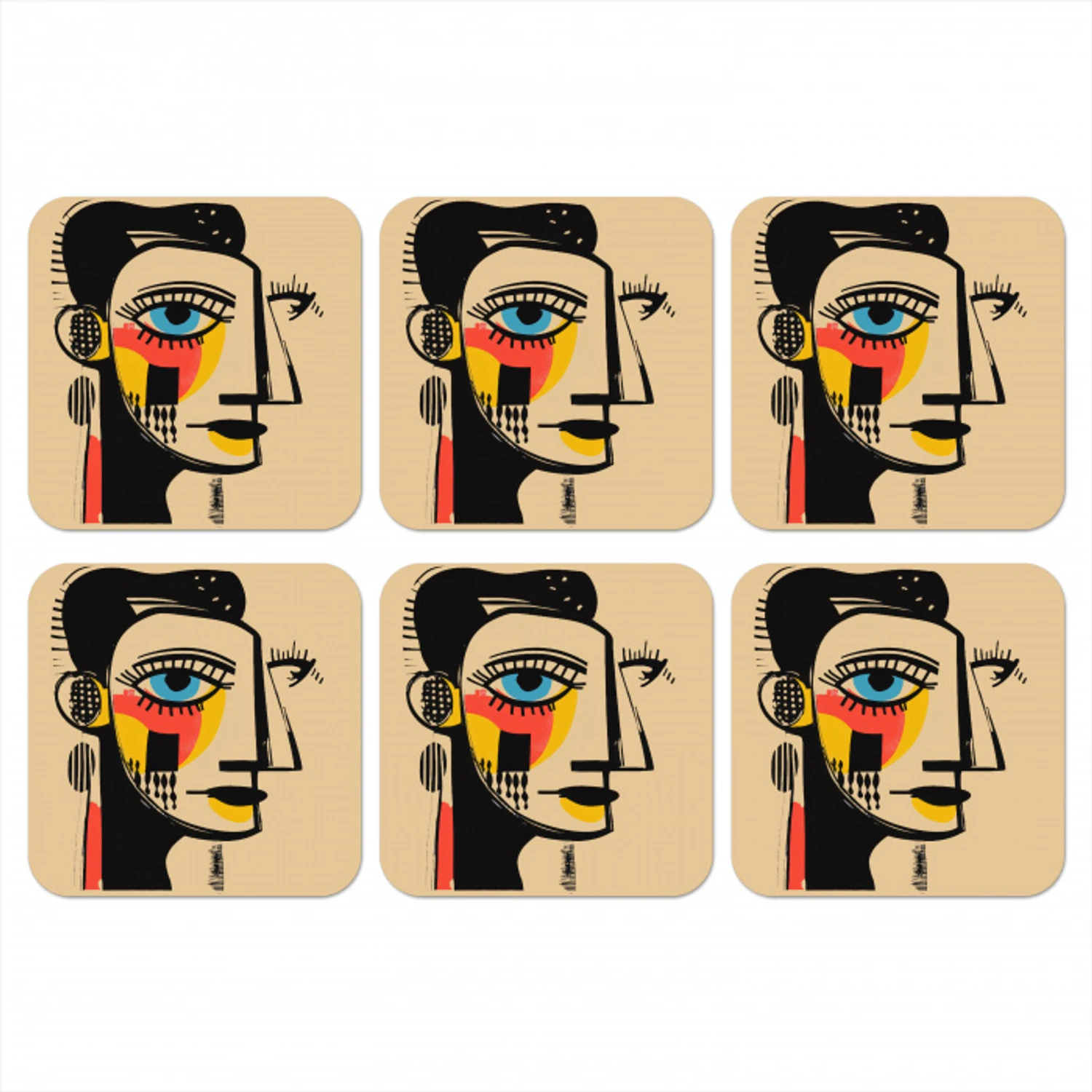 Geometrisch - Felle kleuren - Kubistische stijl onderzetter kurk middel -3d