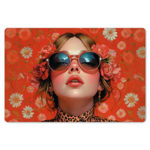 Vrouw - Kleurrijk - Dierenprint - Bloemen Placemat vinyl groot -zzsfeer1_Kitchenyeah-website