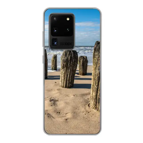 Zand - Strand - Paal - Water - Zomer Telefoonhoesje Samsung Galaxy S20 Ultra klein -3d