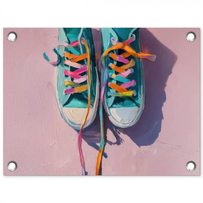 Sneakers - Veters - Kleurrijk - Schaduw tuinposter los doek klein -3d
