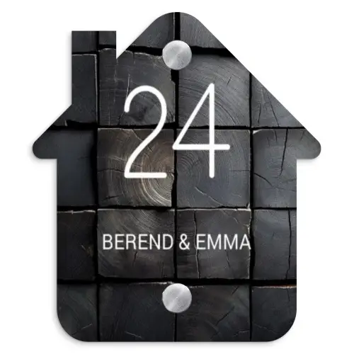 Zwarte houtblokken - Klassiek Naambord Huisje klein -3d