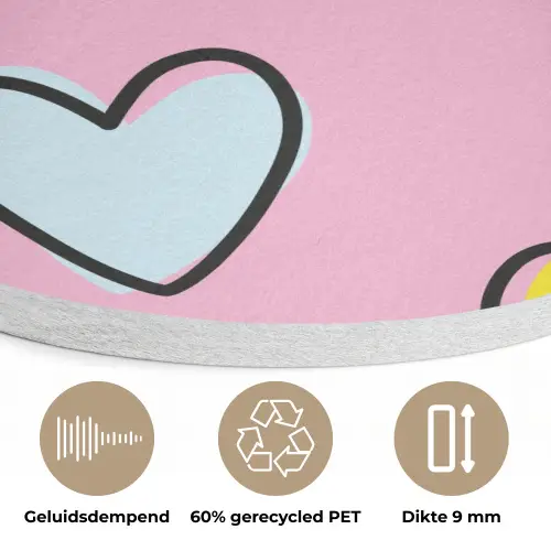 Hartjes - Valentijn - Patroon - Kleurrijk Akoestische PET Vilt - Rond klein -closeup_NL