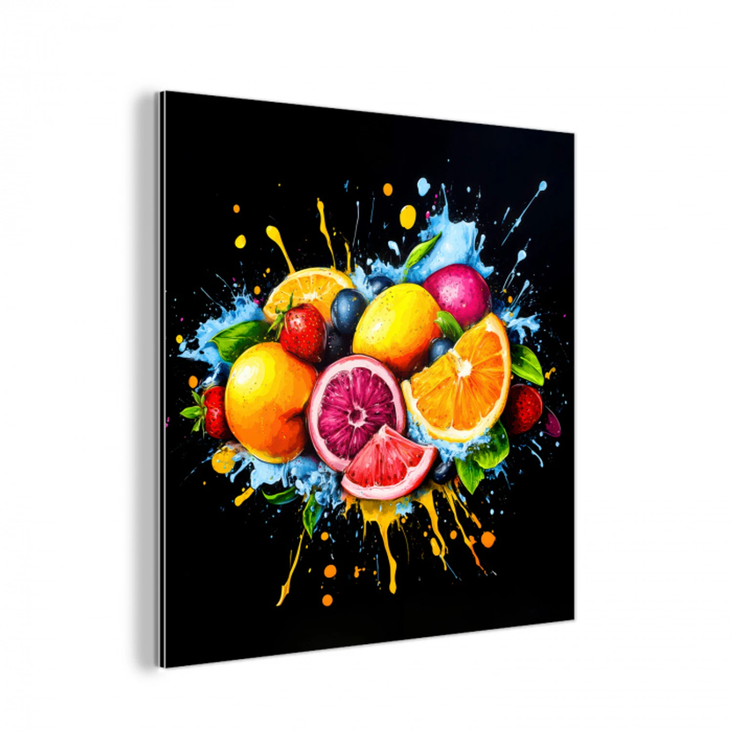 Fruit - Graffiti - Kleurrijk - Sinaasappel - Aardbei - Abstract aluminium wit klein -3d