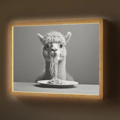 Alpaca - Pasta - Zwart - Wit - Grappig - Dieren Light Box met batterij (Wandlamp) middel -z3d_website