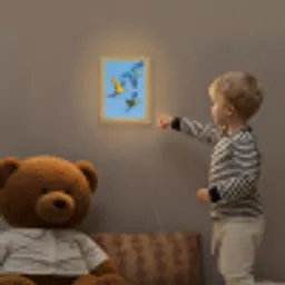 Papagaai - Vliegen - Blauw - Geel Light Box met kabel (Kinderlampje) klein -sfeer4a_kind