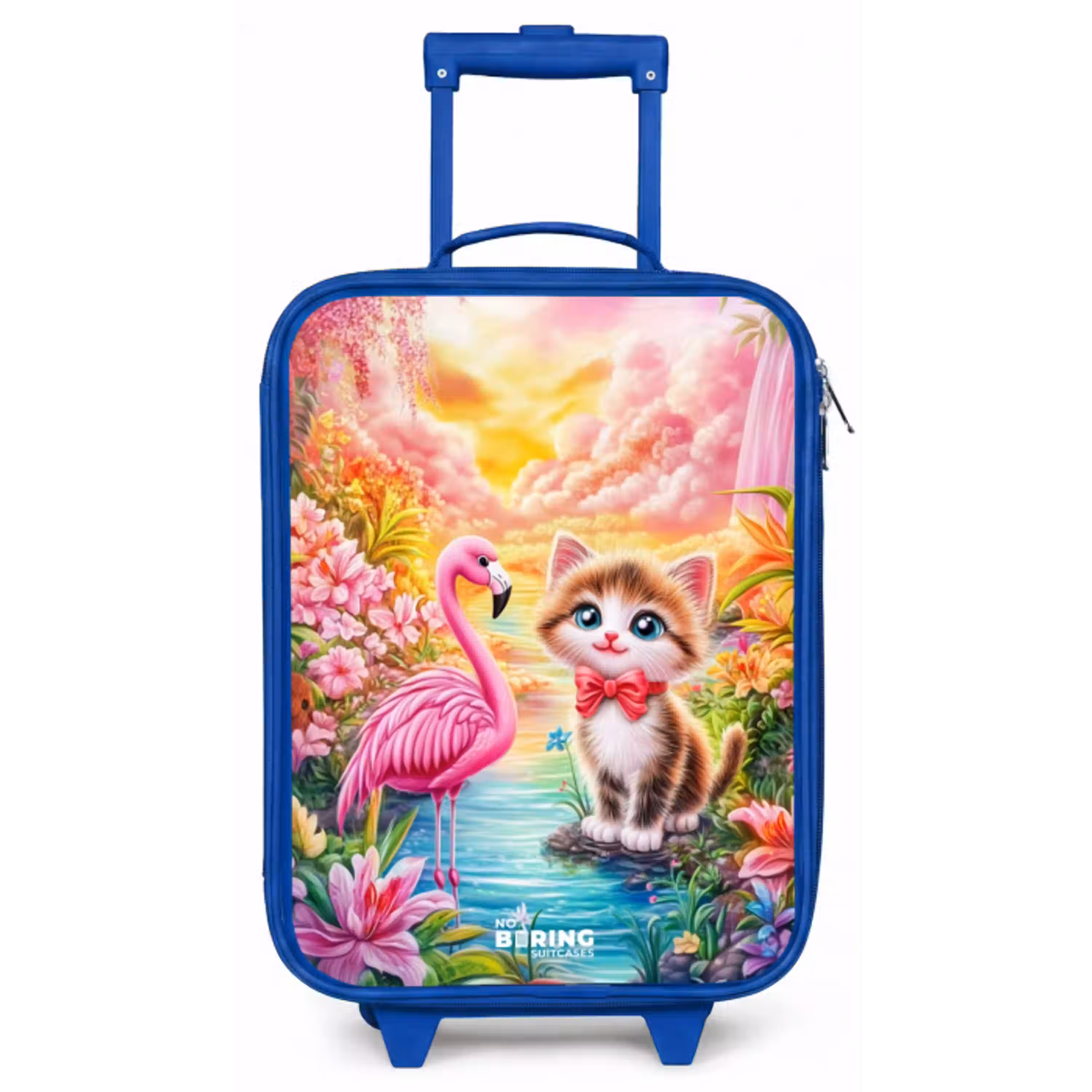 Kitten met flamingo in tropisch bloemenparadijs Kinderkoffer - Blauw klein -zz3dotto