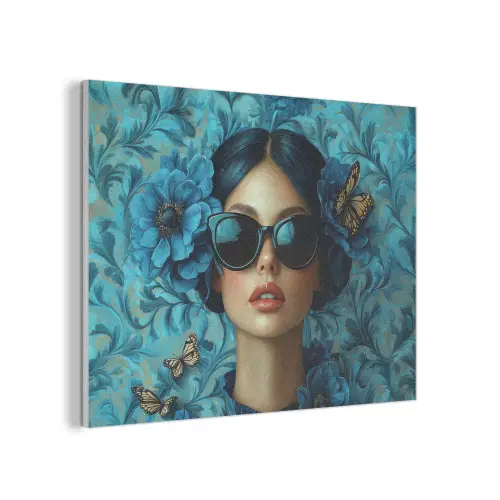 Vrouw - Bloemen - Vlinders - Blauw - Abstract PET vilt klein -3d