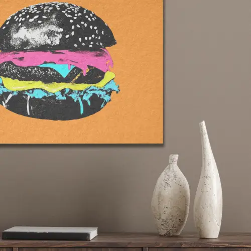 Hamburger - Oranje - Neon - popart PET vilt klein -sfeer6_closeup