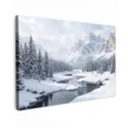 Sneeuwlandschap - Bergen - Rivier - Winter canvas 2cm klein -z3d