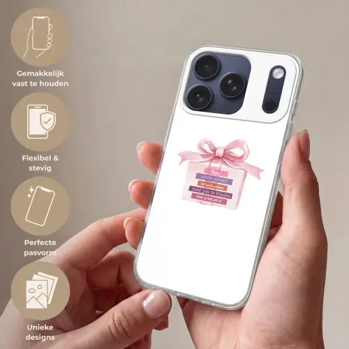 Cadeau - Strik - Tekst - Roze Telefoonhoesje iPhone 17 Pro klein -sfeer3_NL