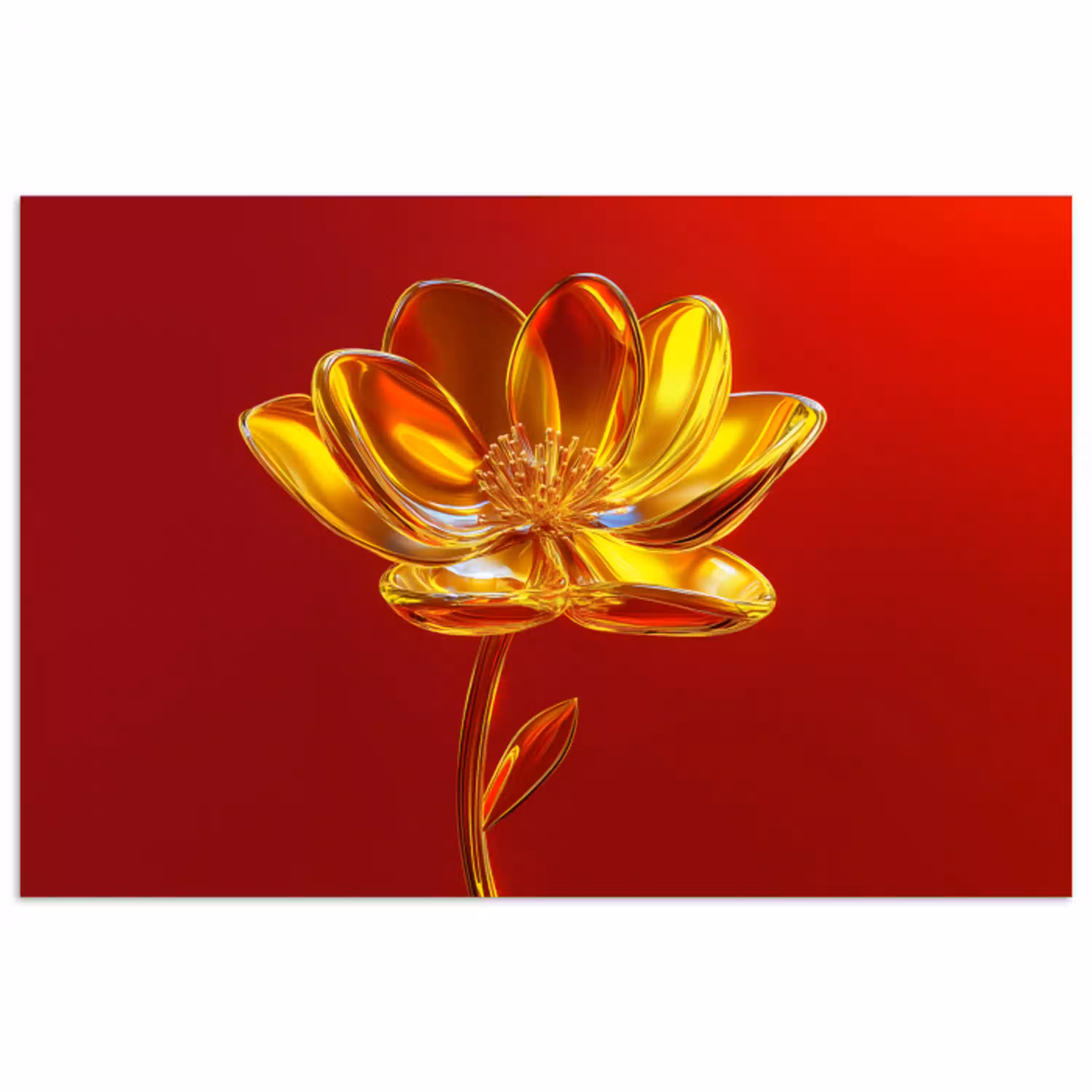 Bloem - Goud - Glazen poster papier klein -3d
