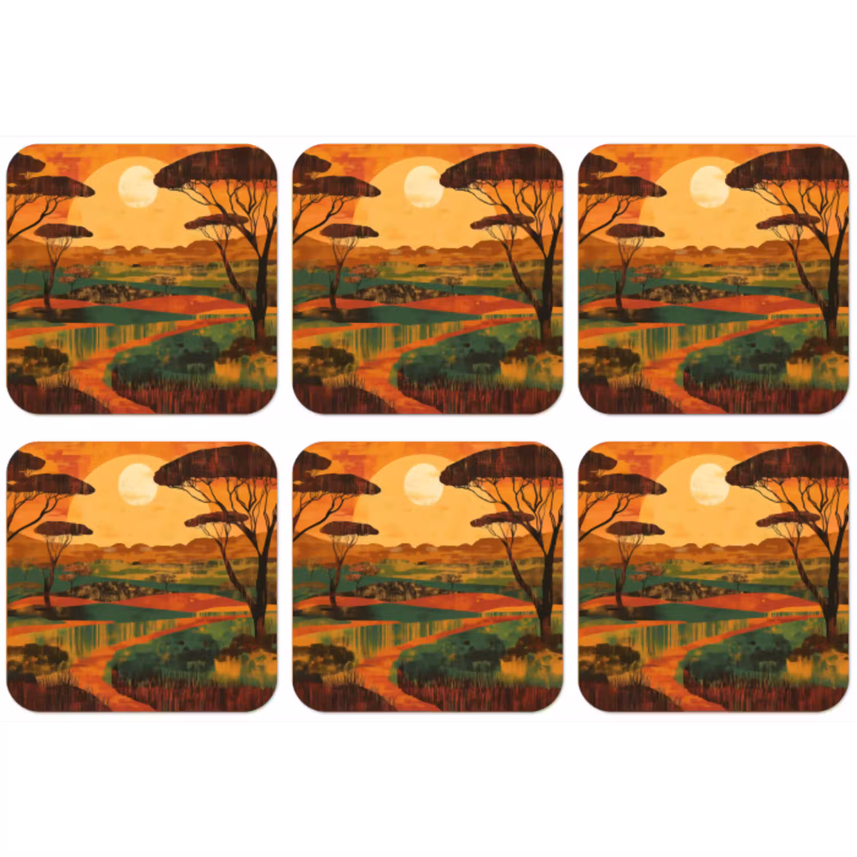 Landschap - Afrikaans - Zon onderzetter kurk middel -zkaufland3dotto