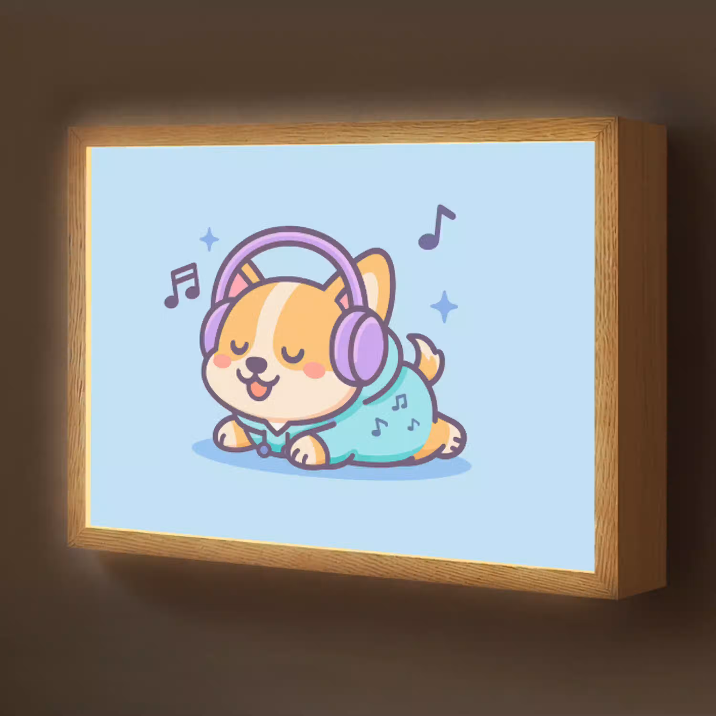 Corgi - Koptelefoon - Blauw - Muzieknoten Light Box met batterij (Wandlamp kind) middel -z3d_website
