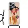 Vrouw - Bloemen - Pastel Hoesje iPhone 16 Pro Max met koord klein -3d
