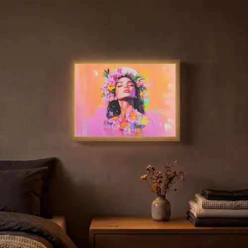 Portret - Bloemenkroon - Vrouw Light Box met batterij (Wandlamp) middel -sfeer4