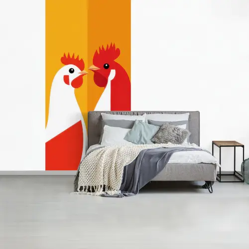 Kippen - Oranje - Vlakken fotobehang vinyl groot -slaapkamer