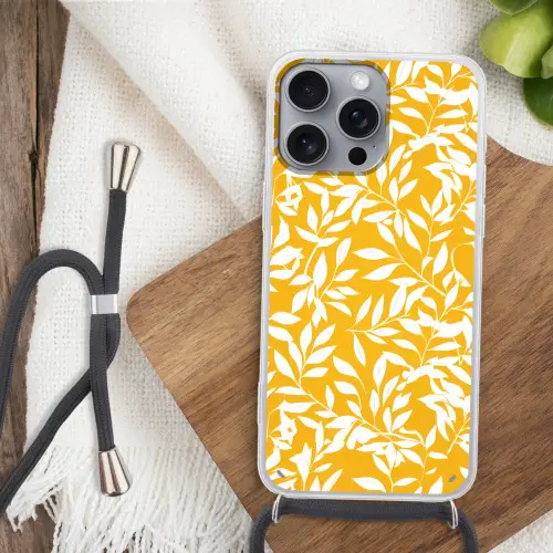 Bladeren - Takken - Geel Hoesje iPhone 16 Pro Max met koord klein -sfeer4