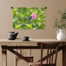 Kolibrie - Bloem - Natuur - Groen Wandkleed katoen klein -sfeer6