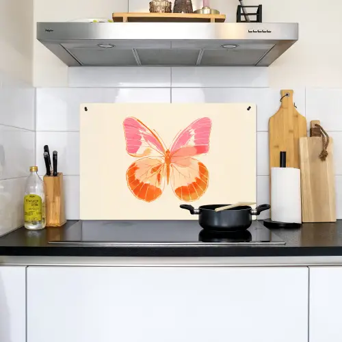 Oranje - Vlinder - Minimalistisch Inductie beschemer met haakjes klein -sfeer2