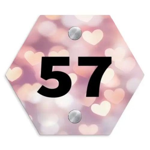 Hartvormige gloed - Traditioneel Naambord Hexagon klein -3d