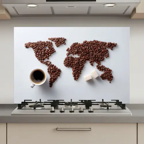 Wereldkaart - Koffiebonen - Suikerklontjes keuken achterwand spatscherm klein -3d_website