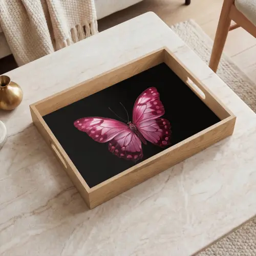 Vlinder - Fuchsia - Grafisch Dienblad Rechthoek middel -sfeer1