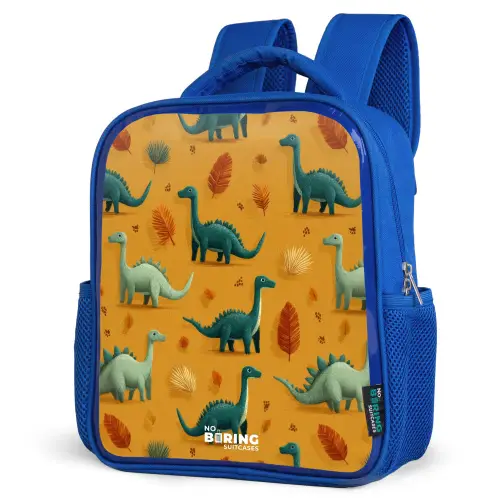 Dino - Dieren - Patroon Kinderrugzak - Blauw middel -schuin