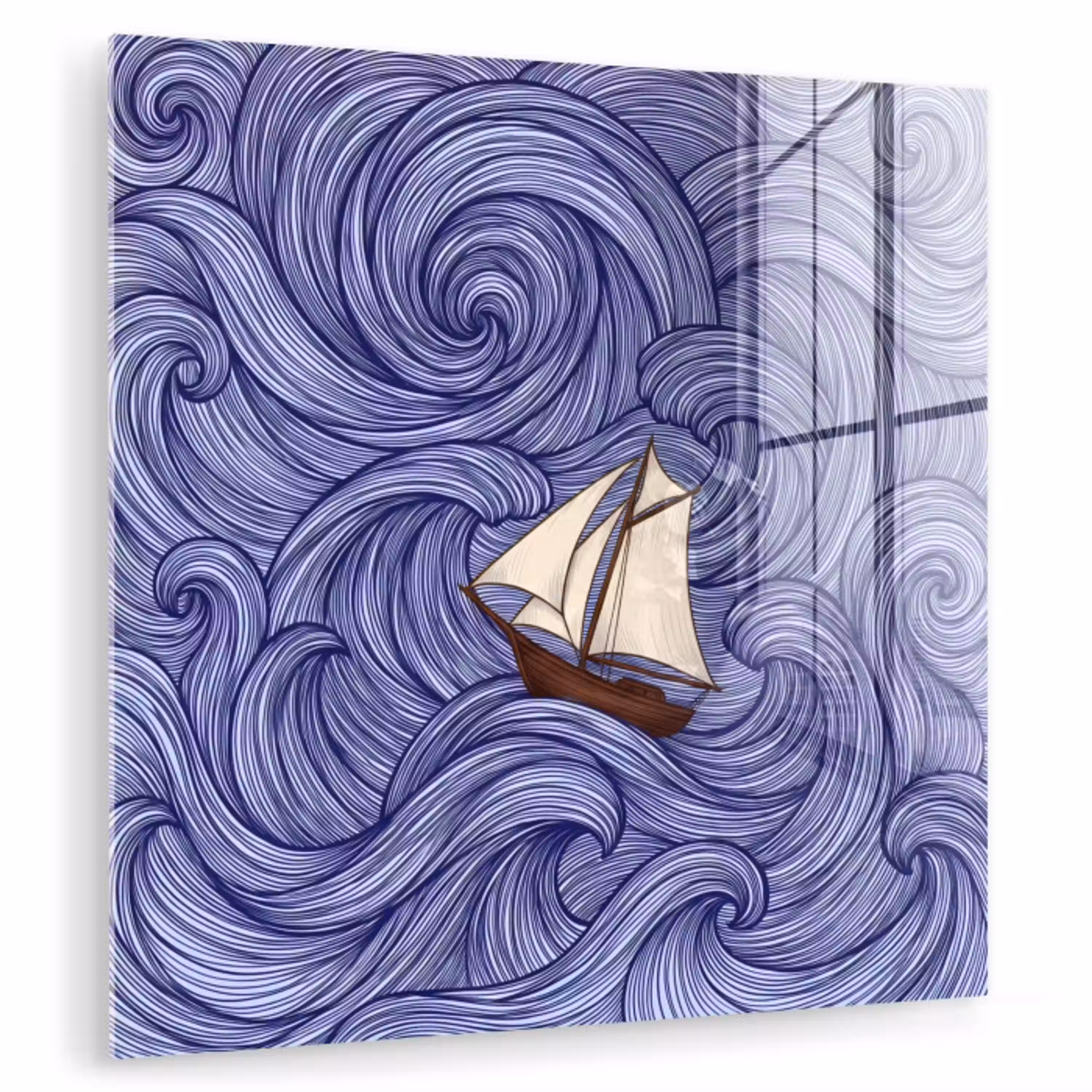 Schip - Golven - Zee - Illustratie - Blauw plexiglas 5mm klein -zzzproduct_nieuw