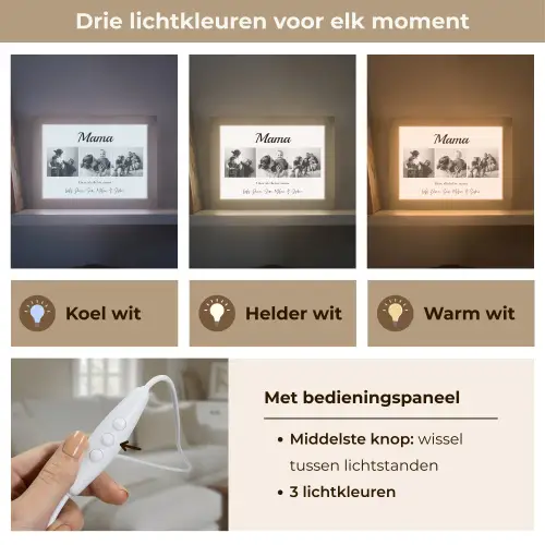 Mama - Fotocollage - 3 Foto's Light Box met kabel (Tafellamp) klein -USP_lichtkleurNL