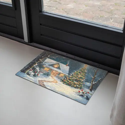 Kerst - Kerstboom - Winter - Huis - Sneeuw Deurmat klein -sfeer2