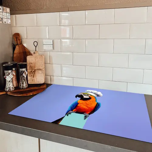 Papegaai - Koksmuts - Vogel - Leuk Inductie beschermer vinyl 3mm klein -sfeer3
