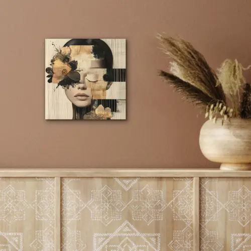 Gezicht - Bloemen - Zwart - Vrouw aluminium wit klein -sfeer4